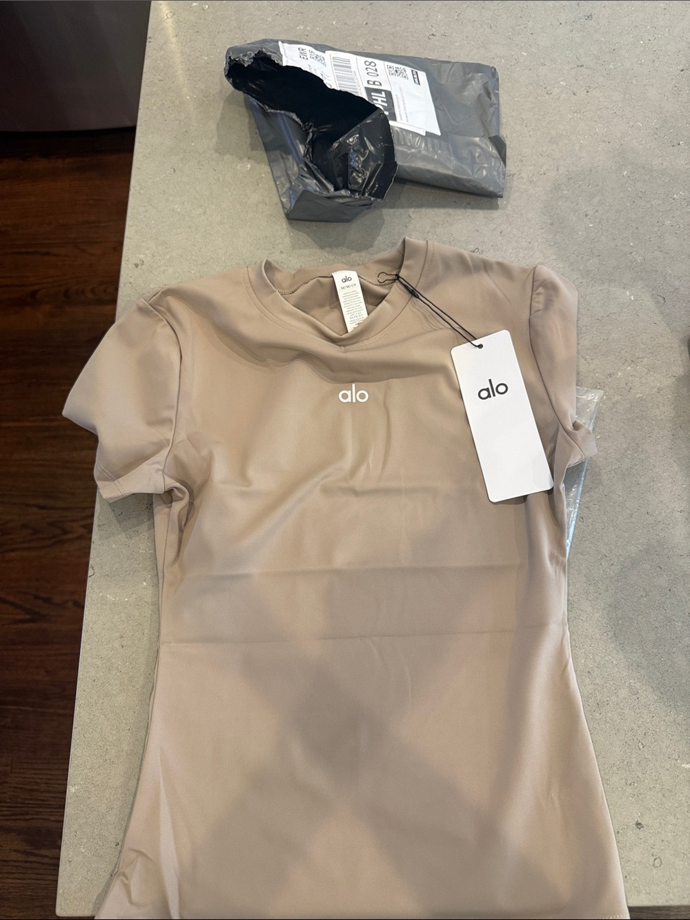 ALO Yoga Short Sleeve Crew Neck Top in Taupe